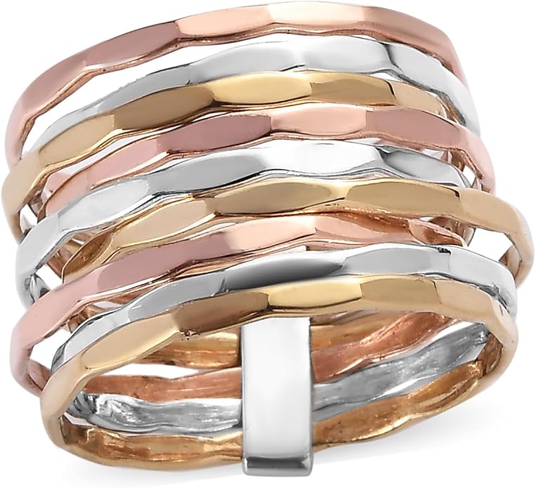 PHNX Two-Tone Stacking Ring for Women | Real Sterling Silver Ring| Hammered Finish Design | Elegant Boho Chic Jewelry | Perfect for Daily Wear, Special Occasions