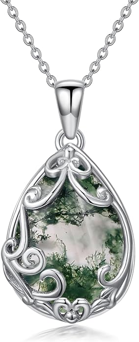 HPQQ Teardrop Necklace 925 Sterling Silver Filigree Gemstone Pendant Necklace Fine Jewelry Birthday Mother's Day Gifts for Women Her Mom
