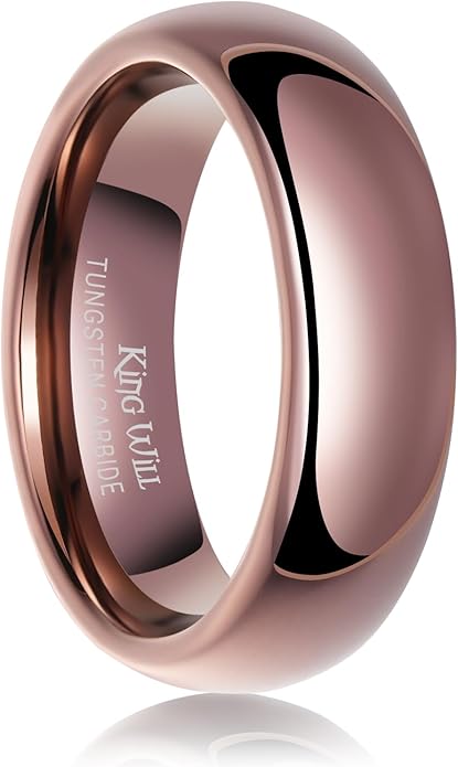 King Will Men's Women's Tungsten Carbide Ring 24k Gold Plated Rose Gold Plated Domed Polished Finish Wedding Band