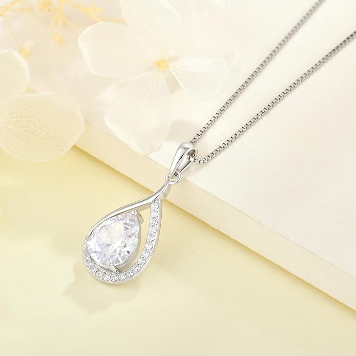 Teardrop Birthstone Necklace for Women 925 Sterling Silver White/Yellow Gold Plated Cubic Zirconia Pendant Necklace Jewelry for Her