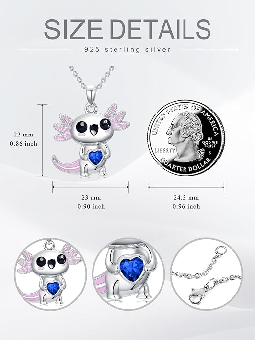 Dorunmo Axolotl Necklace 925 Sterling Silver Axolotl Birthstone Pendant Cute Animal Axolotl Jewelry Gifts for Women