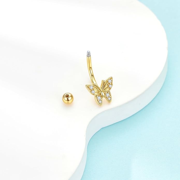 Butterfly Belly Button Ring S925 Sterling Silver Butterflies Belly Button Ring Butterfly Piercing Jewelry Gifts for Women Mom Wife