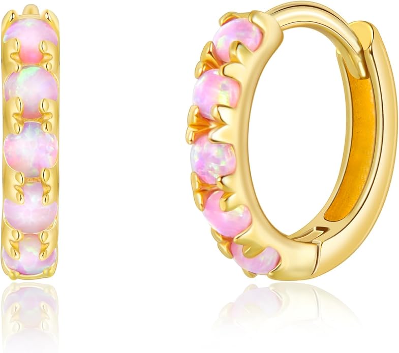 Tiny Mini Opal Huggie Hoop Earrings Upper Ear Cartilage Helix 18k Gold Plated Silver Minimalist Simple Small 10mm 8mm 6mm Hoop Earrings