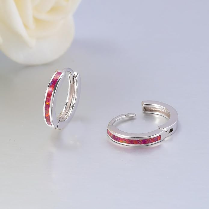 CiNily Sterling Silver Hoop Earrings, Tiny Opal Hoop Earrings for Women Small Huggie Earrings Lightweight Dainty Mini Hoops Hypoallergenic Jewelry Cartilage Piercing Hoop Earrings 12mm