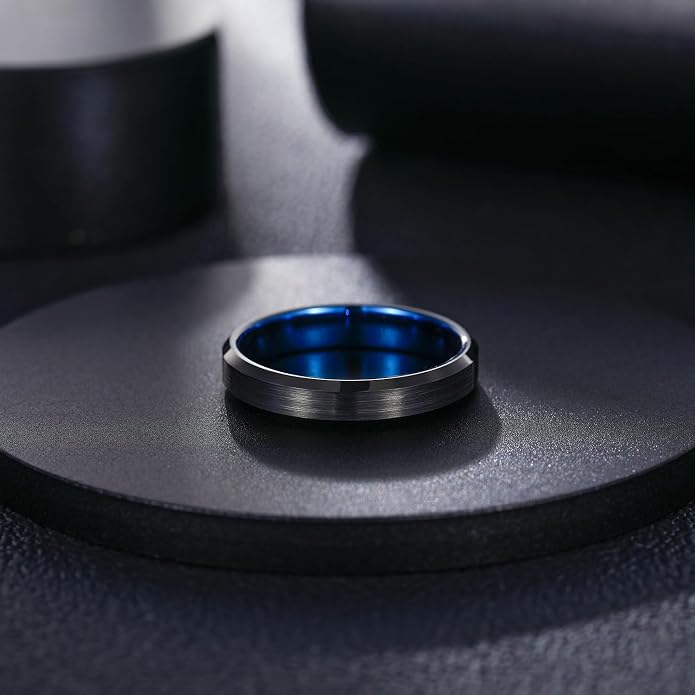 Greenpod 4mm 6mm Tungsten Carbide Ring for Men Women Beveled Edge Brushed Silver/Black/24K Gold Plated Wedding Band Comfort Fit Size 4-13