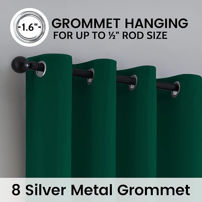 SimpleHome Dark Green 100% Blackout Curtains Room Darkening Living Room 36 | Curtains for Bedroom,Thermal Insulated Grommet Window Drapes,Curtains for Living Room with Black Back,52 x 36 Inch,2 Panels