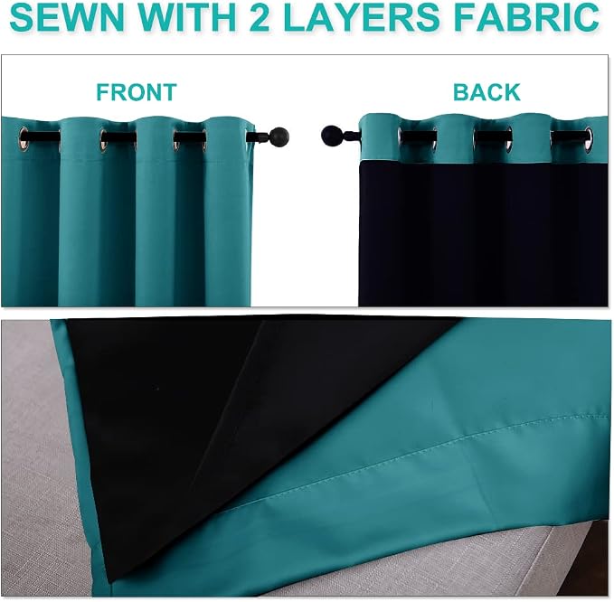 NICETOWN 100% Blackout Curtains 84 inches Long, Pair of Energy Smart & Noise Blocking Out Drapes for Baby Room Window, Thermal Insulated Guest Room Lined Window Dressing(Peacock Teal, 52 inches Wide)