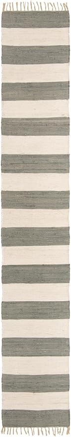 Unique Loom Chindi Rag Collection Area Rug - Striped (2' 6" x 16' 5" Runner, Gray/ Ivory)