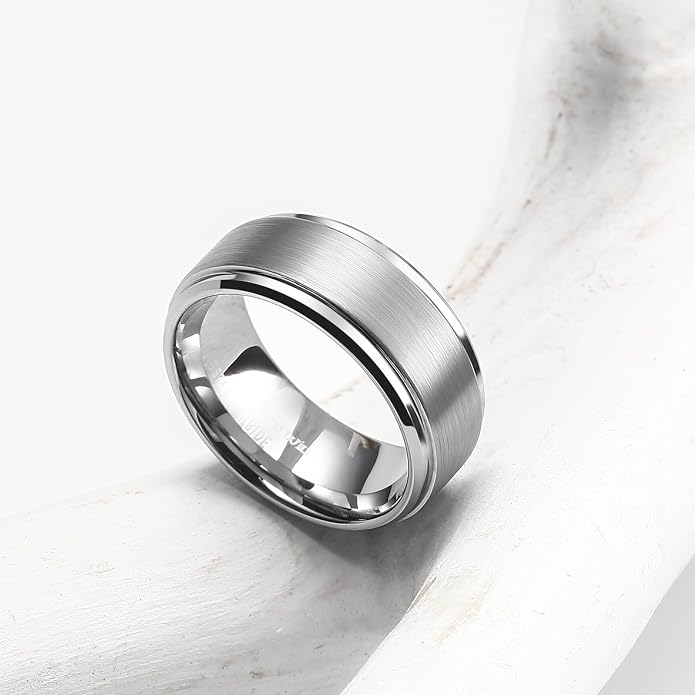 King Will Classic Tungsten Wedding Band for Men, 6/7/8/9/10mm Widths, Polished Finish Step Edge Matte Rings Comfort Fit