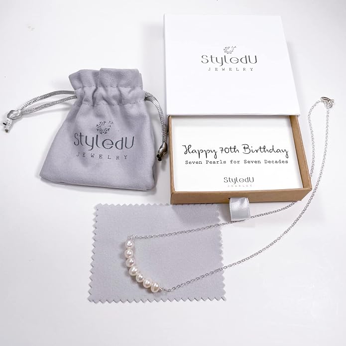 Pearl Birthday Necklace for Women, Sterling Silver Freshwater Pearl Bar Necklace, 30th 40th 50th 60th 70th Milestone Birthday Gift for Her, Meaningful Handmade Jewelry