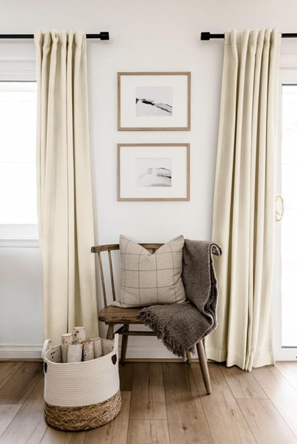 100% Blackout Shield Linen Blackout Curtains for Bedroom 72 Inches Long, Back Tab/Rod Pocket Living Room Drapes, Thermal Insulated Blackout Curtains 2 Panels Set, 50" W x 72" L,Cream Beige