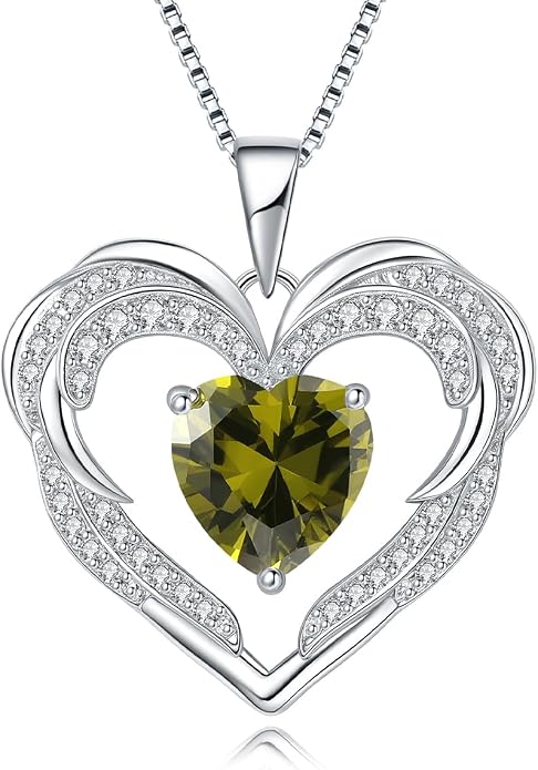 Heart Necklaces for Women Mother's day Gifts, Birthstone 925 Sterling Silver Angel Wings Love Pendant Necklaces for Women, Jewelry Gifts for Wife, Anniversary, Birthday