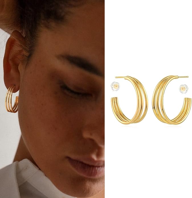 MYEARS Women Hoop Earrings Gold 14K Gold Filled Small Simple Handmade Hypoallergenic Everyday Illusion Jewelry