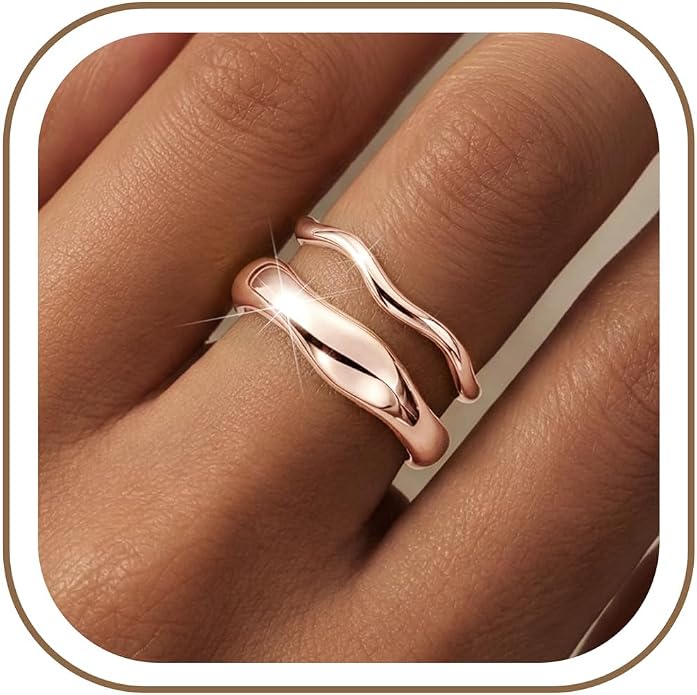 Gold Rings for Women Men Non Tarnish, Waterproof Chunky 14K Gold Plated Dainty Stackable Rings Trendy Statement Pinky Thumb Rings Engagement Eternity Wedding Band Ring Stacking Gold Jewelry Size 3 4 5 6 7 8 9 10 11