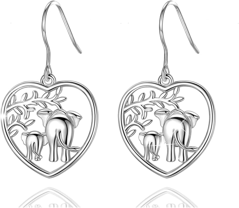 AEONSLOVE Elephant Sterling Silver Earrings, Elephant Jewelry for Women, Mother's Day Gift