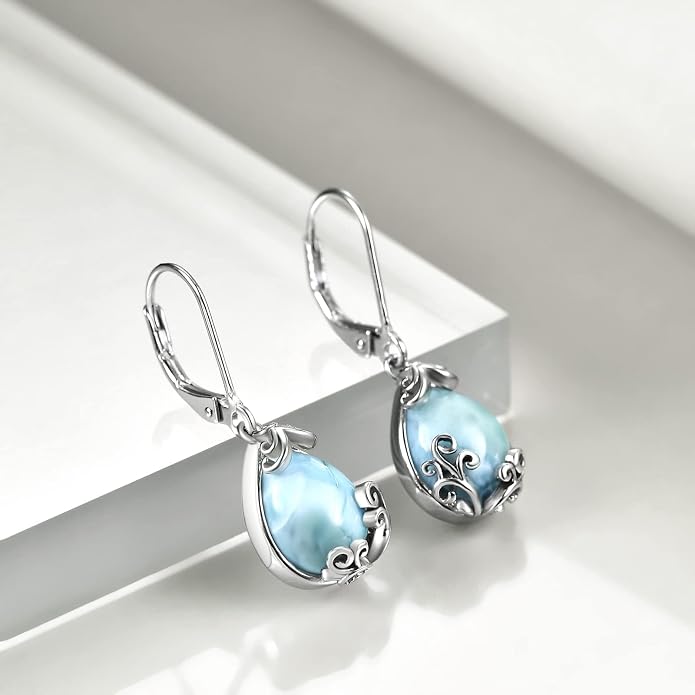 POPLYKE Celtic Filigree Teardrop Drop Dangle Earrings Sterling Silver Leverback Earrings Jewelry for Women