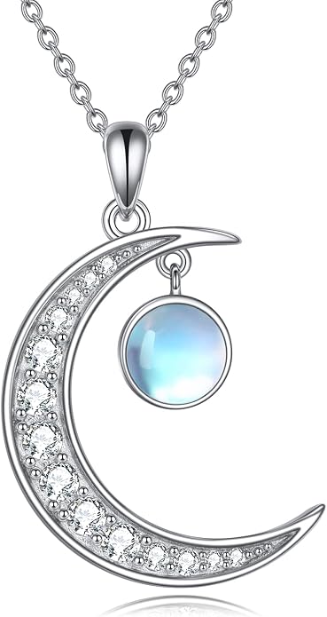 YAFEINI Moonstone Moon Necklace Sterling Silver Crescent Moon Pendant Necklace Jewelry Gifts for Women Teen Girls