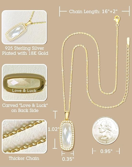 Natural Gemstone New Beginnings Birthday Graduation Gifts 925 Silver Jewelry Plated with 18K Gold Protection Necklace for Women