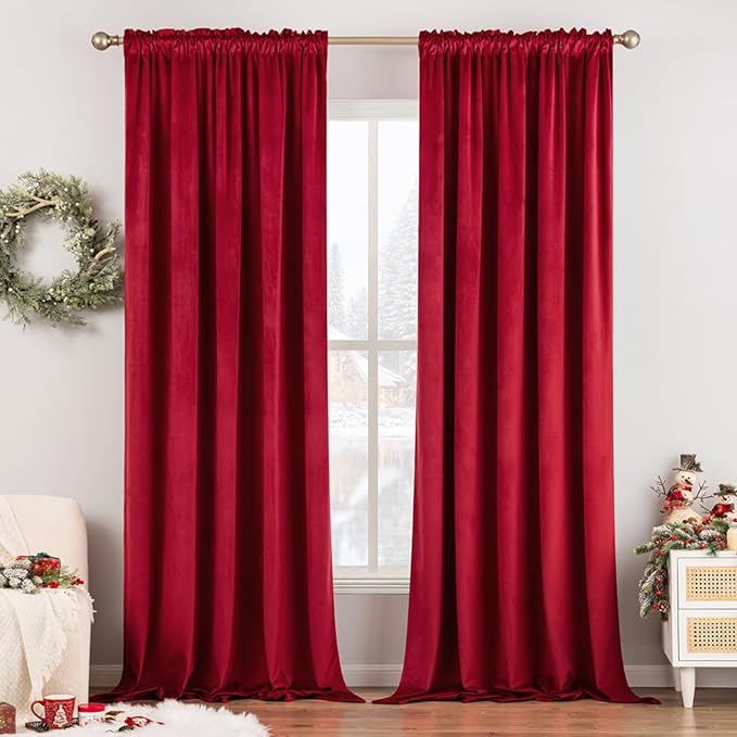 MIULEE Red Blackout Velvet Curtains Drapes 108 Inch Long 52"x108" Bedroom | Luxurious Bedroom Living Room Decor, Room Darkening, Thermal Insulated, Rod Pocket Design, Super Soft Fabric, Extra Long
