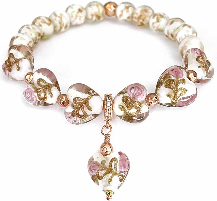 ARTSY Crafts Glow in the Dark Heart Shaped Glass Bead Bracelets & Necklaces, Handmade in USA