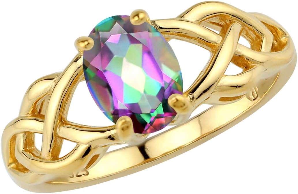 Silvershake 8X6mm Oval Shape Birthstone Gemstone Antique Finishing or Yellow Gold Plated 925 Sterling Silver Celtic Knot Weave Solitaire Ring Jewelry for Women
