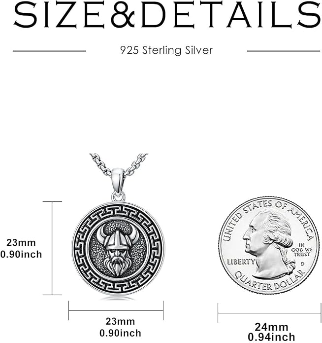 Viking Necklace for Men 925 Sterling Silver Norse Viking Pendant Norse Jewelry for Dad Husband, w/Stainless Steel Chain 22"+2"