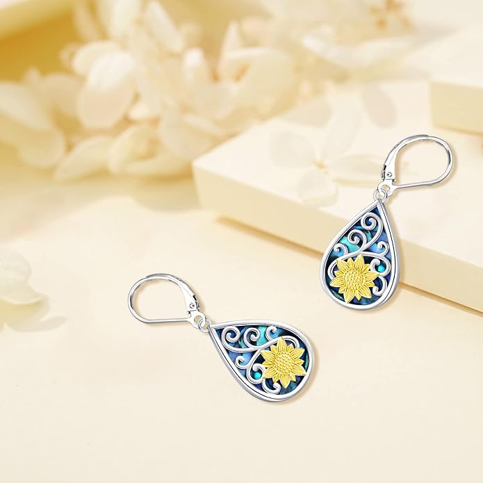 Black Cat/Turtle/Moonstone//Turquoise/Flower/Tree of Life Earrings Sterling Silver Cute Animal Leverback Dangle Earrings Jewelry Gifts