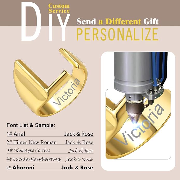 KeyStyle Bold Initial Letter Rings Adjustable, GoldChic Jewelry Women Gold Statement Ring Personalized Engraved Women’s Open Signet Ring for Party (Gold, White Gold, Black)