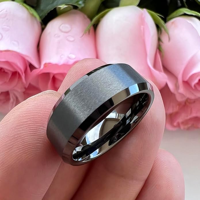 TUTISS 6mm 8mm Tungsten Rings for Men Women Fashion Engagement Wedding Bands Matte Finish Beveled Edges Comfort Fit