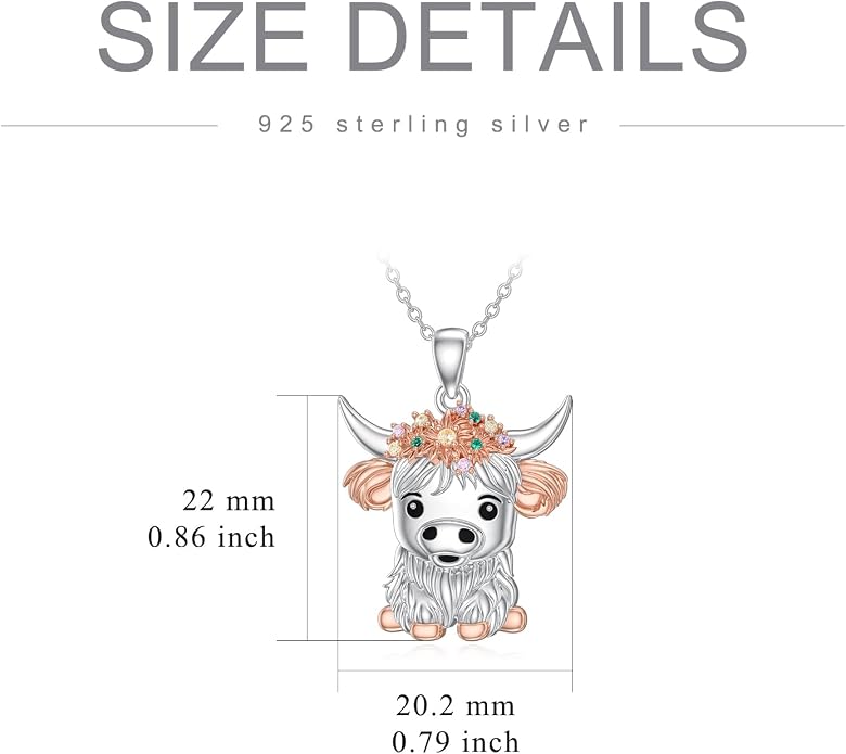 Highland Cow Gifts for Women 925 Sterling Silver Highland Cow Birthstone Necklace Fluffy Cow Jewelry Gifts Birthday Christmas