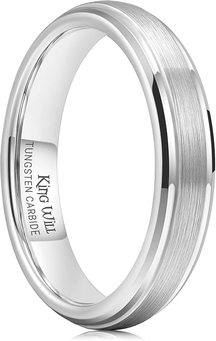 King Will Classic Tungsten Wedding Band for Men, 6/7/8/9/10mm Widths, Polished Finish Step Edge Matte Rings Comfort Fit