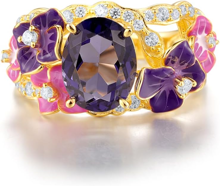 Santuzza 925 Sterling Silver Enamel Flower Ring for Women