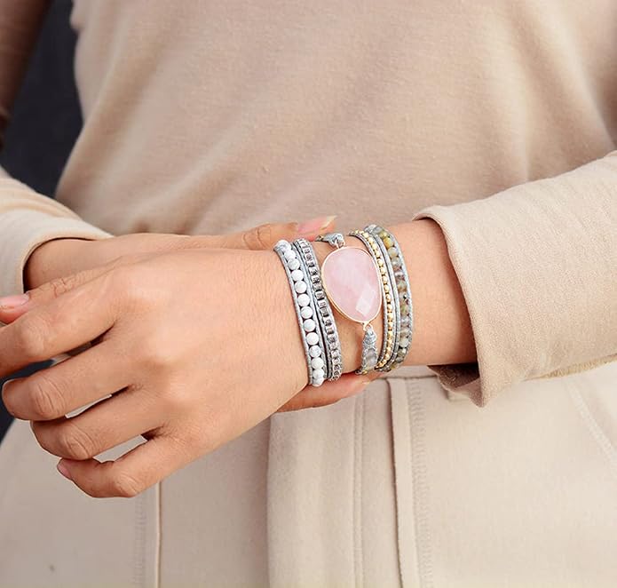Women Wrap Bracelet Boho Natural Jasper Crystal Stone Beads Strand Bracelets
