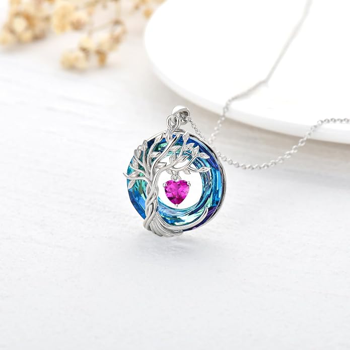 TOUPOP Tree of Life Birthstone Necklaces 925 Sterling Silver Irish Celtic Tree Pendant with Blue Crystal Birthday Jewelry Gifts for Women Mom Wife Her