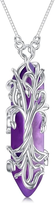 Healing Crystal Necklace 925 Sterling Silver Sunflower/Tree of Life Wrapped Pendant Reiki Energy Jewelry for Women