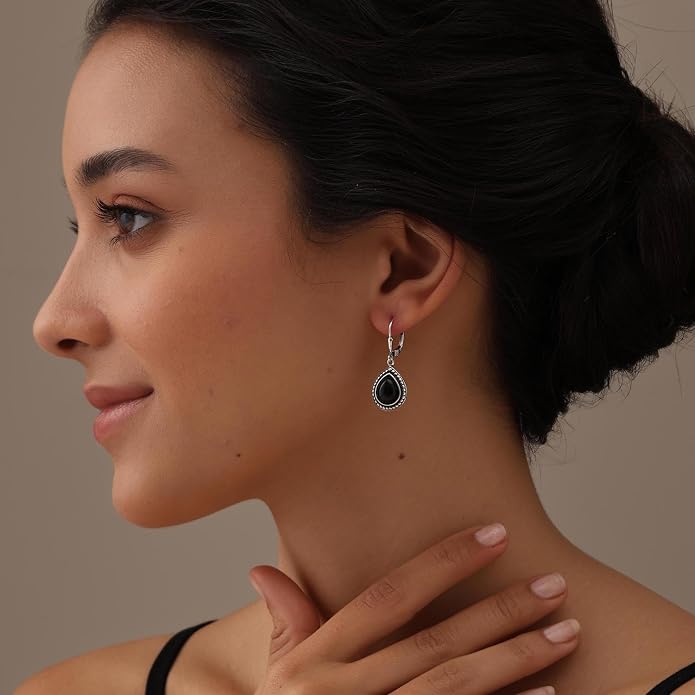 LeCalla 925 Sterling Silver Leverback Dangle Earrings for Women | Gemstone Drop Dangle Earring Jewelry Gifts for Wedding, Anniversary, Christmas, Valentine’s Day, New Year