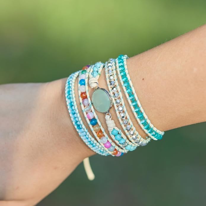 YGLINE Boho Beaded 5 Wrap Bracelets Cuff Bracelets Stone Wrap Bracelets Natural Stone Leather Wrap Bracelet