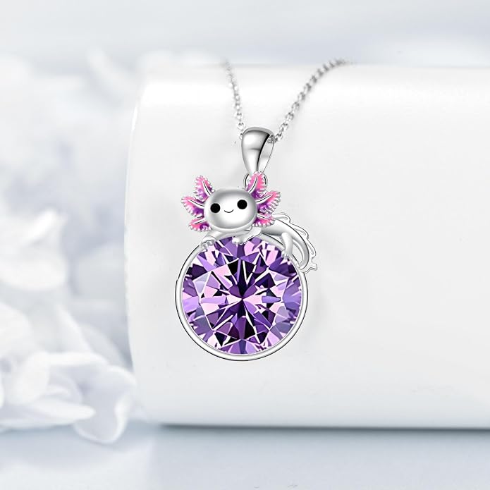 Birthstone Axolotl Necklace Sterling Silver Axolotl Pendant Cubic Zirconia Jewelry Birthday Gifts for Women Men