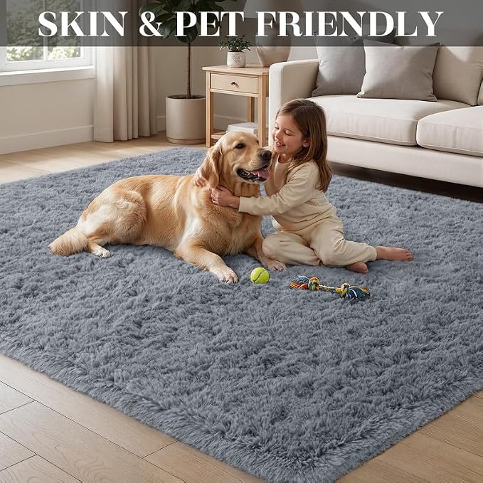 Area Rugs 9x12 Living Room Bedroom: Soft Fluffy Shag Rugs Upgrade Non-Slip High Pile Carpet Large Fuzzy Plush Indoor Floor Shaggy Carpets for Nursery Kid Playroom Office Dorms Home Decor Light Gray