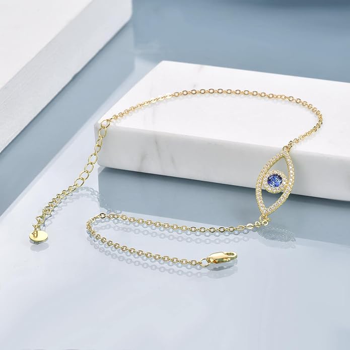 AOBOCO 925 Sterling Silver Anklet for Women Crystal Butterfly Dragonfly Evil Eye Ankle Bracelet Ankle Summer Beach Jewelry Gifts