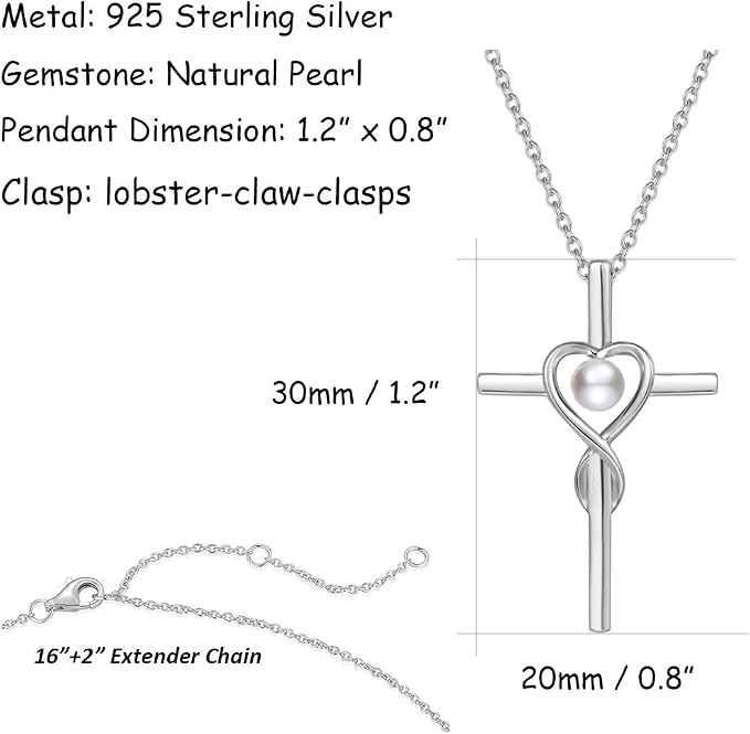 FANCIME Birthstone Cross Necklace for Women Birthstone Necklace Heart Infinity Cross Pendant Necklace Fine Jewelry Christmas Birthday Holiday Gifts for Her, 16"+2" Inches