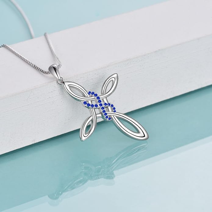LUHE Celtic Knot Cross Necklace Sterling Silver Birthstone Polished Religious Infinity Celtics Jewelry Gifts for Women