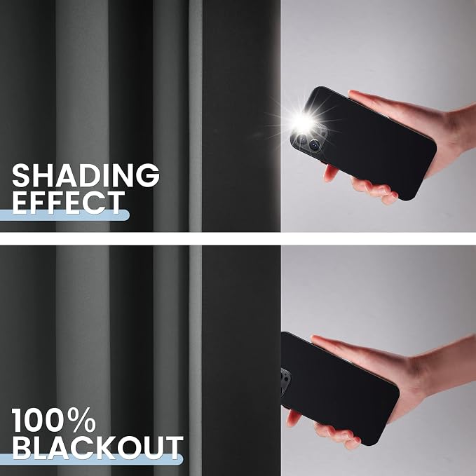 SimpleHome Grey 100% Blackout Curtains Room Darkening Living Room 84 Inch | Curtains for Bedroom,Thermal Insulated Grommet Window Drapes,Curtains for Living Room with Black Back,42 x 84 Inch,2 Panels