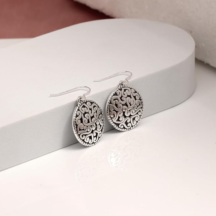 LeCalla 925 Sterling Silver Filigree Dangle Drop Earrings | Lightweight Antique Balinese Teardrop Dangle Drop Earring for Women