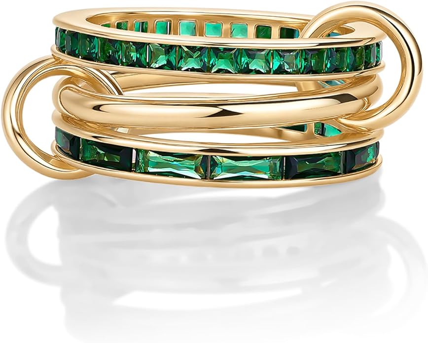 PAVOI 14K Gold Plated Interlocking Ring for Women - Chunky Connected Bands Interlock Stackable Rings for Women - Trendy Cubic Zirconia Two Tone Interlocked Multi-Band Statement Jewelry