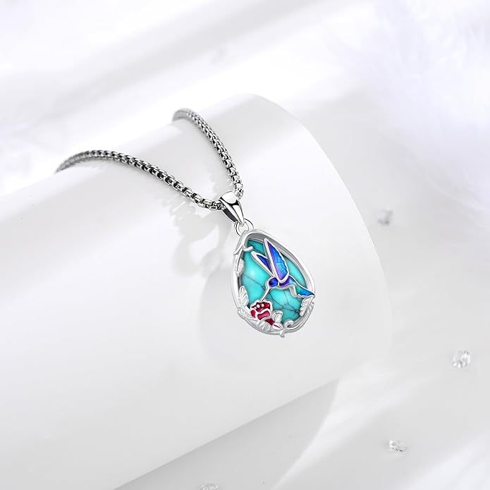 Turquoise/Amethyst/Moonstone/Black Onyx Tree of Life Necklace for Women Hummingbird Necklaces White Gold Plated Copper Jewelry