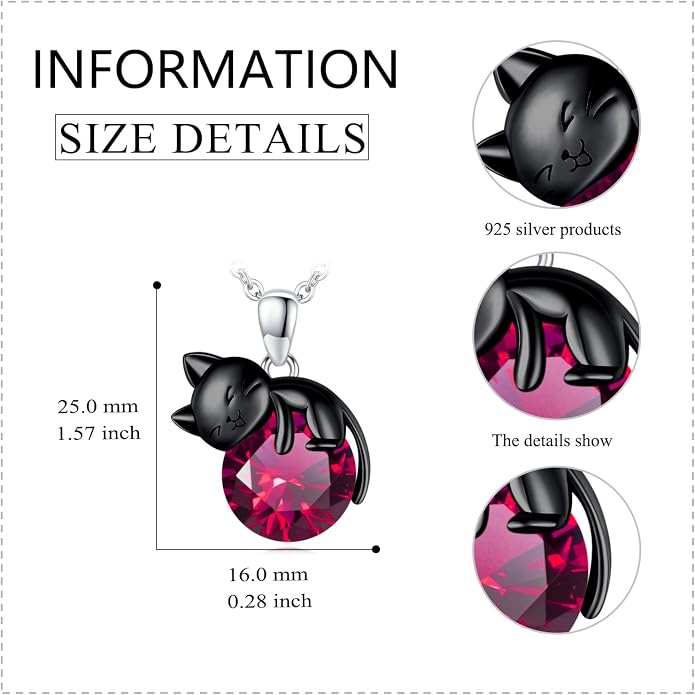 Cat Necklace Sterling Silver Cat Zircon Pendant Gothic Jewelry for Women Animal Lovers Gifts