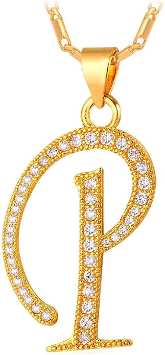 U7 Initial Necklace for Women, Gold/Platinum Plated CZ Crystal Letter A-Z Pendant Necklace, Shiny 20 Inch Name Chain Dainty Personalized Jewelry for Men Mom Wife Friend