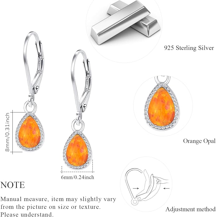 Teardrop Leverback Drop Dangly Earrings, 925 Sterling Silver with Opal/Moonstone Hypoallegenic for Sensitive Ears Jewelry Gift for Women Girlfriend with Gift Box