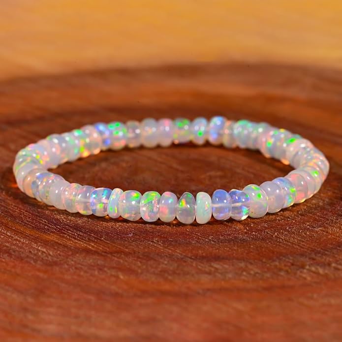 Natural Ethiopian Opal Bracelet, Stretchable Bracelet, Welo Fire, Smooth Bracelet, Jewelry, Beads Bracelet,4 MM